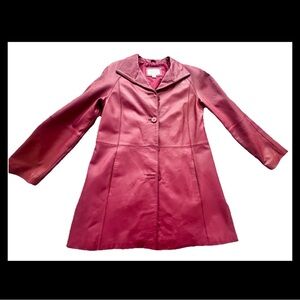 Vintage Worthington Lambskin Leather Jacket Car Coat Button Down Scarlet Small